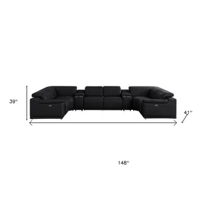 HomeRoots Black Leather Modular U-Shaped Sectional Couch - 8-Piece Design with Console for Ultimate Comfort 643926