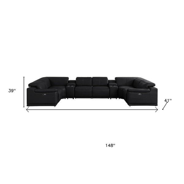 HomeRoots Black Leather Modular U-Shaped Sectional Couch - 8-Piece Design with Console for Ultimate Comfort 643926