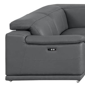 HomeRoots Battleship Gray Leather Modular U-Shaped Sectional Sofa with Console & USB Ports for Modern Living 643927