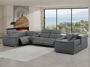 HomeRoots Battleship Gray Leather Modular U-Shaped Sectional Sofa with Console & USB Ports for Modern Living 643927