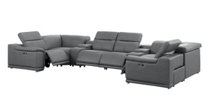 HomeRoots Battleship Gray Leather Modular U-Shaped Sectional Sofa with Console & USB Ports for Modern Living 643927
