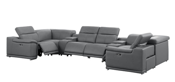 HomeRoots Battleship Gray Leather Modular U-Shaped Sectional Sofa with Console & USB Ports for Modern Living 643927