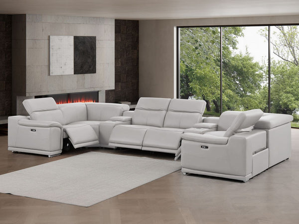 HomeRoots Ash Gray Leather Modular U-Shaped Sectional Sofa with Console, Power Recline & Contemporary Style 643928