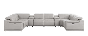 HomeRoots Ash Gray Leather Modular U-Shaped Sectional Sofa with Console, Power Recline & Contemporary Style 643928