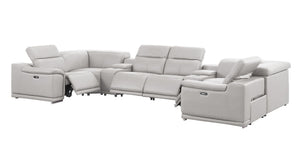 HomeRoots Ash Gray Leather Modular U-Shaped Sectional Sofa with Console, Power Recline & Contemporary Style 643928