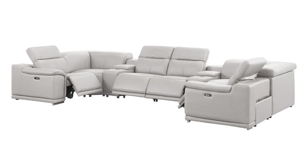 HomeRoots Ash Gray Leather Modular U-Shaped Sectional Sofa with Console, Power Recline & Contemporary Style 643928