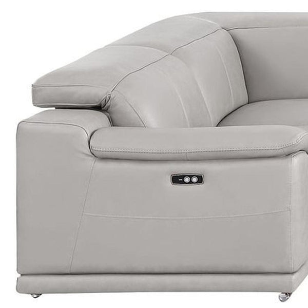 HomeRoots Ash Gray Leather Modular U-Shaped Sectional Sofa with Console, Power Recline & Contemporary Style 643928