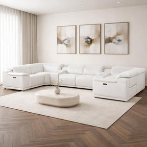 HomeRoots White Leather Modular U-Shaped Eight-Piece Sectional Sofa with Console for Ultimate Comfort & Style 643929