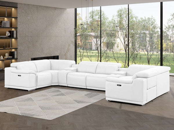 HomeRoots White Leather Modular U-Shaped Eight-Piece Sectional Sofa with Console for Ultimate Comfort & Style 643929