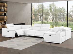HomeRoots White Leather Modular U-Shaped Eight-Piece Sectional Sofa with Console for Ultimate Comfort & Style 643929