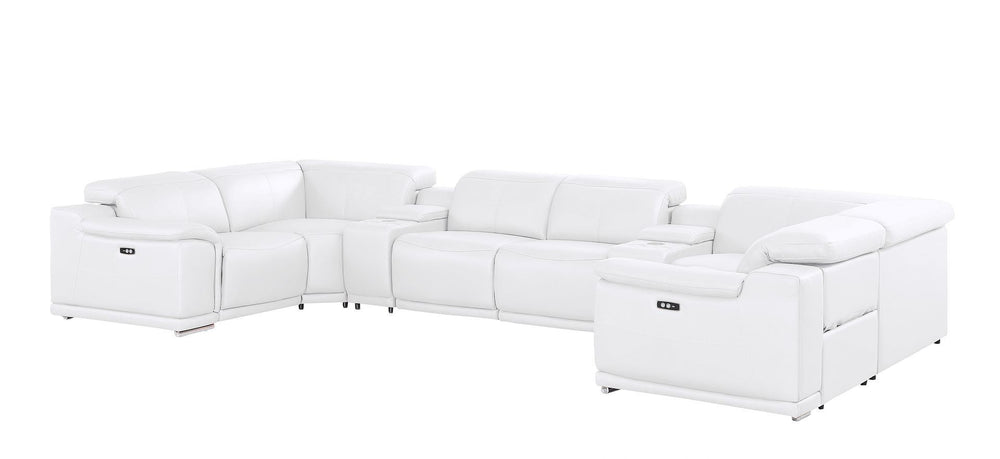 HomeRoots White Leather Modular U-Shaped Eight-Piece Sectional Sofa with Console for Ultimate Comfort & Style 643929