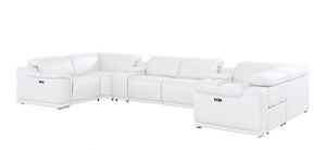 HomeRoots White Leather Modular U-Shaped Eight-Piece Sectional Sofa with Console for Ultimate Comfort & Style 643929