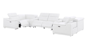 HomeRoots White Leather Modular U-Shaped Eight-Piece Sectional Sofa with Console for Ultimate Comfort & Style 643929