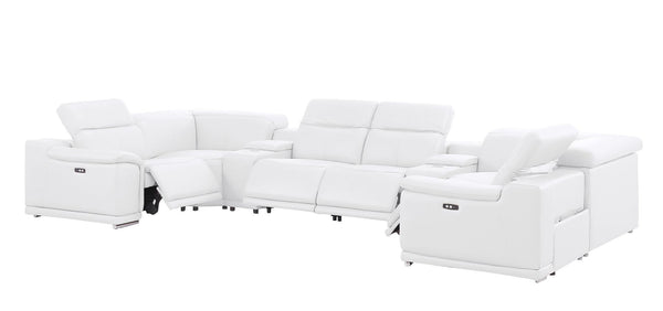 HomeRoots White Leather Modular U-Shaped Eight-Piece Sectional Sofa with Console for Ultimate Comfort & Style 643929