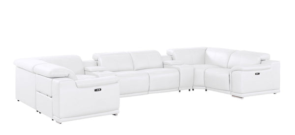 HomeRoots White Leather Modular U-Shaped Eight-Piece Sectional Sofa with Console for Ultimate Comfort & Style 643929