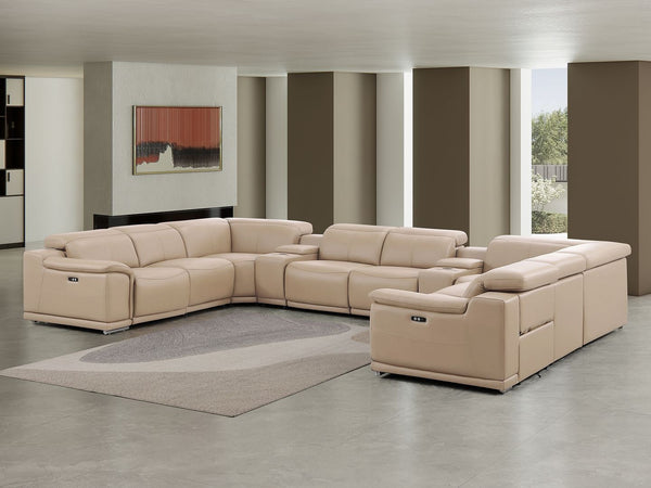 HomeRoots Beige Leather Modular U-Shaped Sectional Sofa - 10-Piece Comfort with USB Console & Power Recline 643930