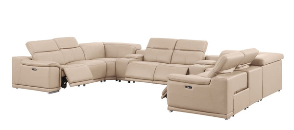 HomeRoots Beige Leather Modular U-Shaped Sectional Sofa - 10-Piece Comfort with USB Console & Power Recline 643930