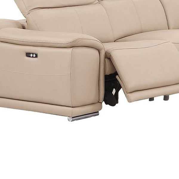 HomeRoots Beige Leather Modular U-Shaped Sectional Sofa - 10-Piece Comfort with USB Console & Power Recline 643930