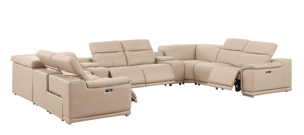 HomeRoots Beige Leather Modular U-Shaped Sectional Sofa - 10-Piece Comfort with USB Console & Power Recline 643930