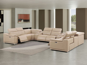 HomeRoots Beige Leather U-Shaped Modular Sectional: 10-Piece Corner Sofa with Power Recline & Console Storage 643931