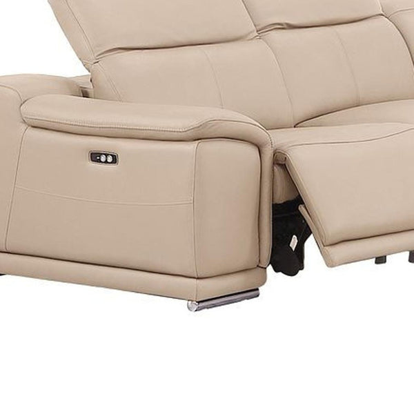 HomeRoots Beige Leather U-Shaped Modular Sectional: 10-Piece Corner Sofa with Power Recline & Console Storage 643931