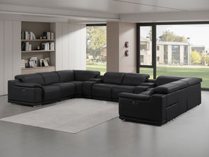 HomeRoots Black Leather Modular U-Shaped Sectional Sofa - 10-Piece with Console, Power Recline & Versatile Design 643932