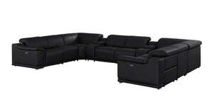 HomeRoots Black Leather Modular U-Shaped Sectional Sofa - 10-Piece with Console, Power Recline & Versatile Design 643932