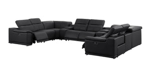 HomeRoots Black Leather Modular U-Shaped Sectional Sofa - 10-Piece with Console, Power Recline & Versatile Design 643932
