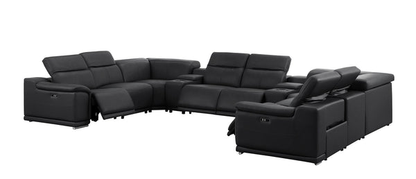 HomeRoots Black Leather Modular U-Shaped Sectional Sofa - 10-Piece with Console, Power Recline & Versatile Design 643932