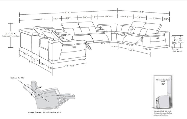 HomeRoots Black Leather Modular U-Shaped Sectional Sofa - 10-Piece with Console, Power Recline & Versatile Design 643932