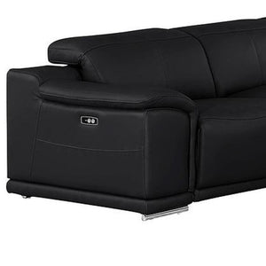 HomeRoots Black Leather Modular U-Shaped Sectional Sofa - 10-Piece with Console, Power Recline & Versatile Design 643932