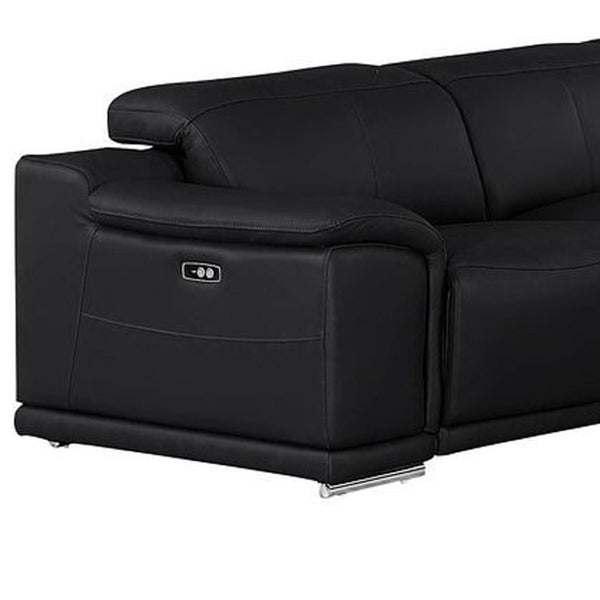 HomeRoots Black Leather Modular U-Shaped Sectional Sofa - 10-Piece with Console, Power Recline & Versatile Design 643932