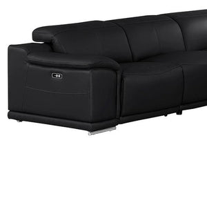 HomeRoots Black Leather Modular U-Shaped Sectional Sofa - 10-Piece with Console, Power Recline & Versatile Design 643932
