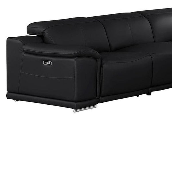 HomeRoots Black Leather Modular U-Shaped Sectional Sofa - 10-Piece with Console, Power Recline & Versatile Design 643932