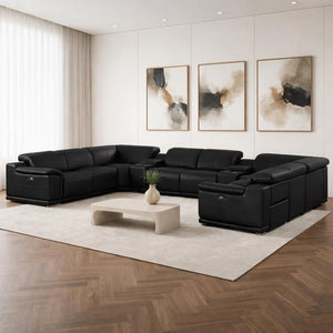HomeRoots Battleship Gray Leather Modular U-Shaped Sectional Sofa with Console & Power Recline - Luxurious Comfort! 643933