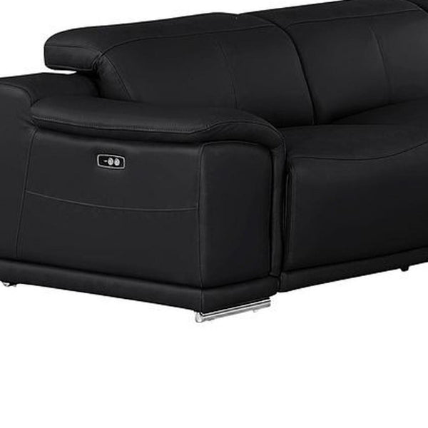 HomeRoots Battleship Gray Leather Modular U-Shaped Sectional Sofa with Console & Power Recline - Luxurious Comfort! 643933