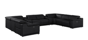 HomeRoots Battleship Gray Leather Modular U-Shaped Sectional Sofa with Console & Power Recline - Luxurious Comfort! 643933