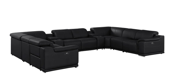 HomeRoots Battleship Gray Leather Modular U-Shaped Sectional Sofa with Console & Power Recline - Luxurious Comfort! 643933