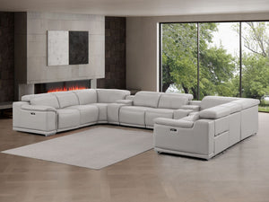 HomeRoots Ash Gray Leather U-Shaped Modular Sectional Sofa with Console, Recline, USB & Modern Elegance 643934