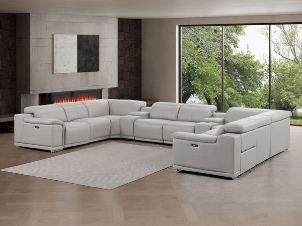 HomeRoots Ash Gray Leather U-Shaped Modular Sectional Sofa with Console, Recline, USB & Modern Elegance 643934