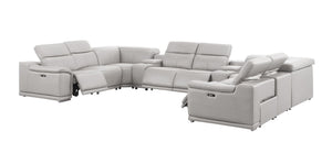 HomeRoots Ash Gray Leather U-Shaped Modular Sectional Sofa with Console, Recline, USB & Modern Elegance 643934