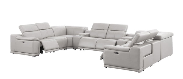 HomeRoots Ash Gray Leather U-Shaped Modular Sectional Sofa with Console, Recline, USB & Modern Elegance 643934