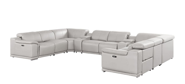 HomeRoots Ash Gray Leather U-Shaped Modular Sectional Sofa with Console, Recline, USB & Modern Elegance 643934