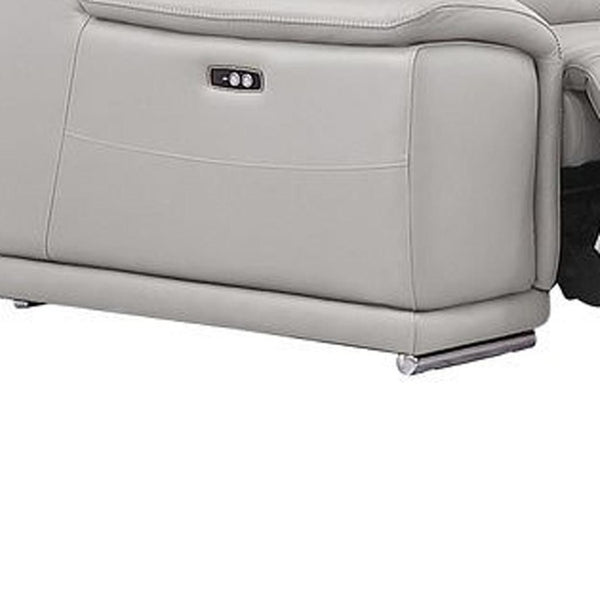 HomeRoots Ash Gray Leather U-Shaped Modular Sectional Sofa with Console, Recline, USB & Modern Elegance 643934