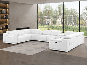 HomeRoots White Leather Modular U-Shaped Ten-Piece Sectional with Console – Power Reclining & Luxurious Comfort 643935