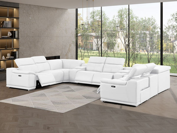 HomeRoots White Leather Modular U-Shaped Ten-Piece Sectional with Console – Power Reclining & Luxurious Comfort 643935