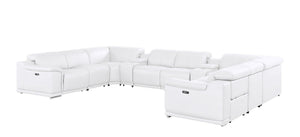 HomeRoots White Leather Modular U-Shaped Ten-Piece Sectional with Console – Power Reclining & Luxurious Comfort 643935