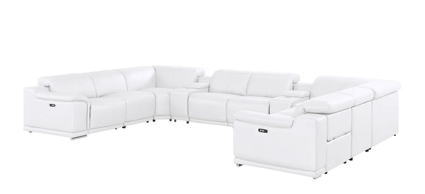 HomeRoots White Leather Modular U-Shaped Ten-Piece Sectional with Console – Power Reclining & Luxurious Comfort 643935