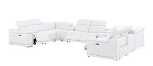 HomeRoots White Leather Modular U-Shaped Ten-Piece Sectional with Console – Power Reclining & Luxurious Comfort 643935