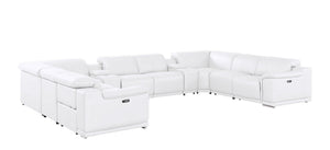 HomeRoots White Leather Modular U-Shaped Ten-Piece Sectional with Console – Power Reclining & Luxurious Comfort 643935